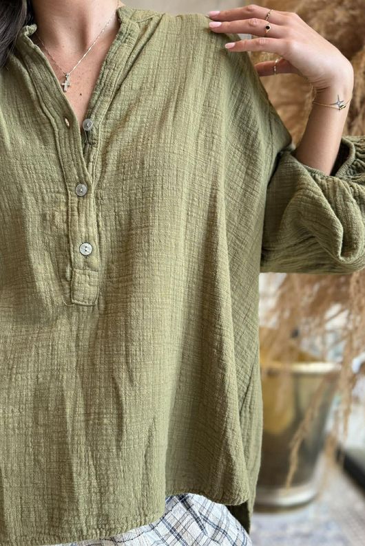 Suri Cushion Cotton Laurie Blouse Deep Olive